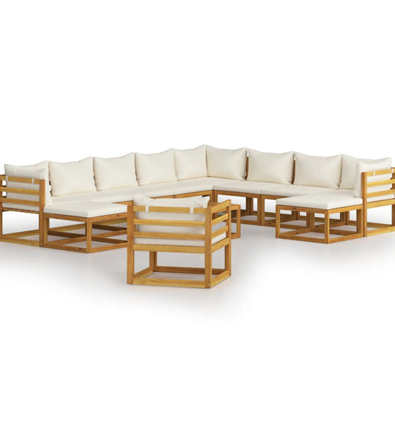 12-tlg. Garten-Lounge-Set mit Auflagen Creme Massivholz Akazie