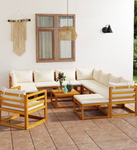 12-tlg. Garten-Lounge-Set mit Auflagen Creme Massivholz Akazie