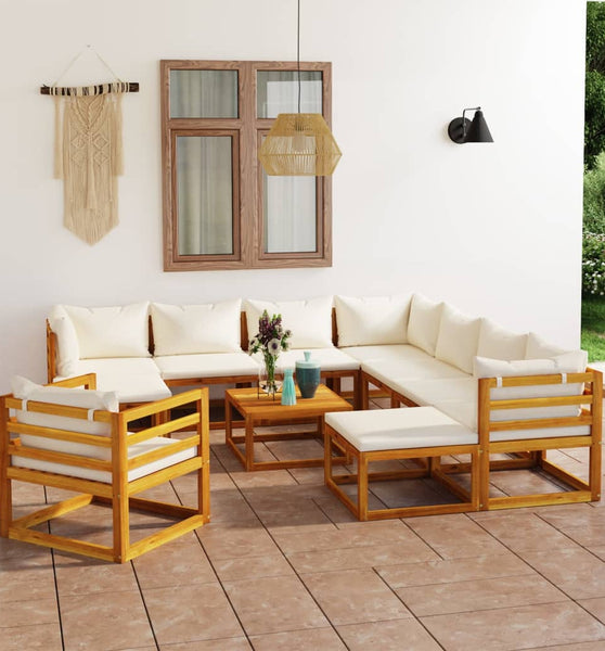 12-tlg. Garten-Lounge-Set mit Auflagen Creme Massivholz Akazie