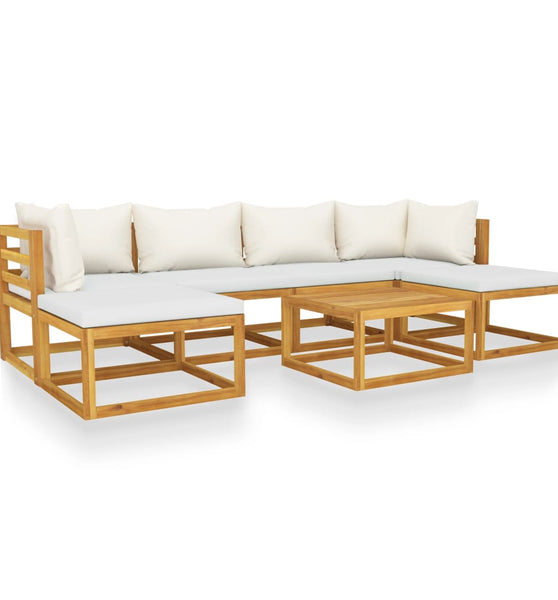 7-tlg. Garten-Lounge-Set mit Auflagen Creme Massivholz Akazie