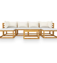 7-tlg. Garten-Lounge-Set mit Auflagen Creme Massivholz Akazie