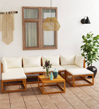 7-tlg. Garten-Lounge-Set mit Auflagen Creme Massivholz Akazie