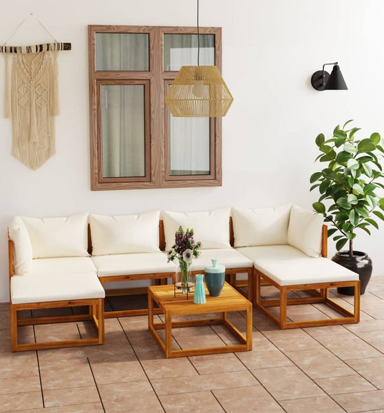 7-tlg. Garten-Lounge-Set mit Auflagen Creme Massivholz Akazie
