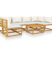 7-tlg. Garten-Lounge-Set mit Auflagen Creme Massivholz Akazie