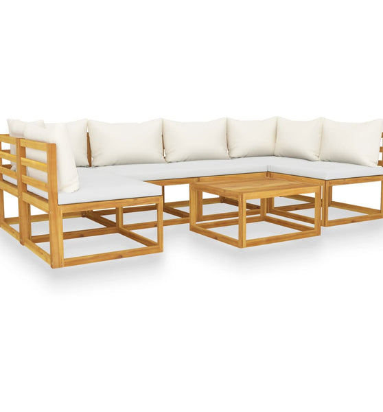 7-tlg. Garten-Lounge-Set mit Auflagen Creme Massivholz Akazie