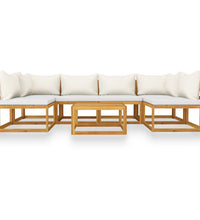 7-tlg. Garten-Lounge-Set mit Auflagen Creme Massivholz Akazie