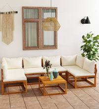7-tlg. Garten-Lounge-Set mit Auflagen Creme Massivholz Akazie