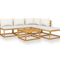 6-tlg. Garten-Lounge-Set mit Auflagen Creme Massivholz Akazie