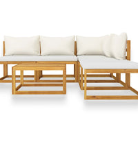 6-tlg. Garten-Lounge-Set mit Auflagen Creme Massivholz Akazie