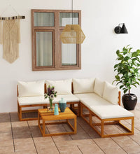 6-tlg. Garten-Lounge-Set mit Auflagen Creme Massivholz Akazie