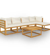 6-tlg. Garten-Lounge-Set mit Auflagen Creme Massivholz Akazie