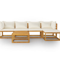 6-tlg. Garten-Lounge-Set mit Auflagen Creme Massivholz Akazie