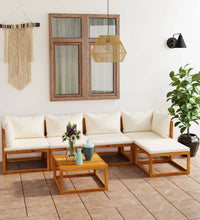 6-tlg. Garten-Lounge-Set mit Auflagen Creme Massivholz Akazie