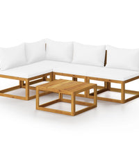 5-tlg. Garten-Lounge-Set mit Auflagen Creme Massivholz Akazie