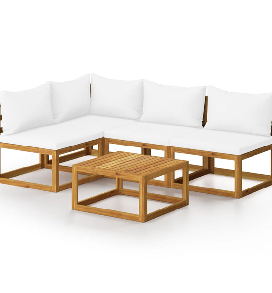 5-tlg. Garten-Lounge-Set mit Auflagen Creme Massivholz Akazie