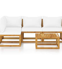 5-tlg. Garten-Lounge-Set mit Auflagen Creme Massivholz Akazie