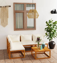 5-tlg. Garten-Lounge-Set mit Auflagen Creme Massivholz Akazie