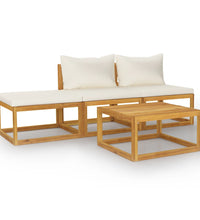 4-tlg. Garten-Lounge-Set mit Auflagen Creme Massivholz Akazie