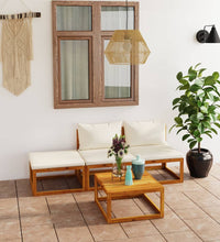 4-tlg. Garten-Lounge-Set mit Auflagen Creme Massivholz Akazie