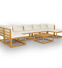 8-tlg. Garten-Lounge-Set mit Auflagen Creme Massivholz Akazie