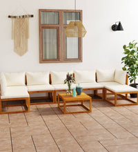 8-tlg. Garten-Lounge-Set mit Auflagen Creme Massivholz Akazie