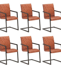 Freischwinger 6 Stk. Braun Echtleder