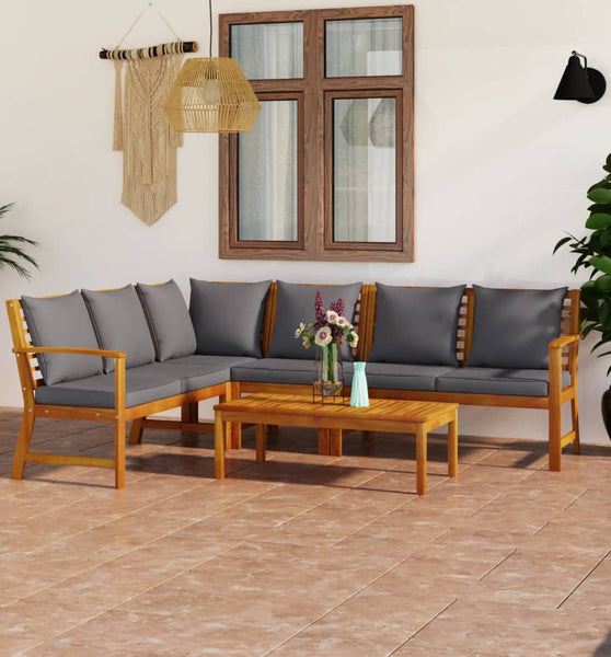 5-tlg. Garten-Lounge-Set mit Auflagen Massivholz Akazie