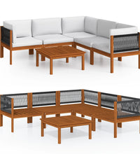 6-tlg. Garten-Lounge-Set mit Kissen Cremeweiß Massivholz Akazie