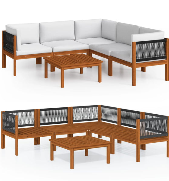 6-tlg. Garten-Lounge-Set mit Kissen Cremeweiß Massivholz Akazie
