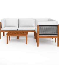 6-tlg. Garten-Lounge-Set mit Kissen Cremeweiß Massivholz Akazie