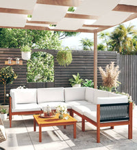 6-tlg. Garten-Lounge-Set mit Kissen Cremeweiß Massivholz Akazie