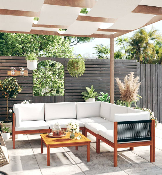 6-tlg. Garten-Lounge-Set mit Kissen Cremeweiß Massivholz Akazie