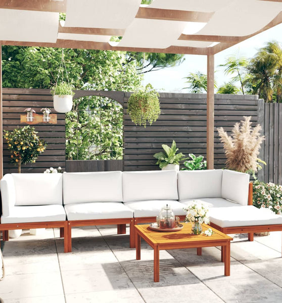 6-tlg. Garten-Lounge-Set mit Kissen Cremeweiß Massivholz Akazie