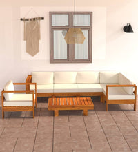 7-tlg. Garten-Lounge-Set mit Creme Auflagen Massivholz Akazie
