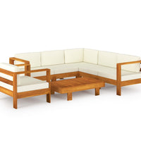 7-tlg. Garten-Lounge-Set mit Creme Auflagen Massivholz Akazie