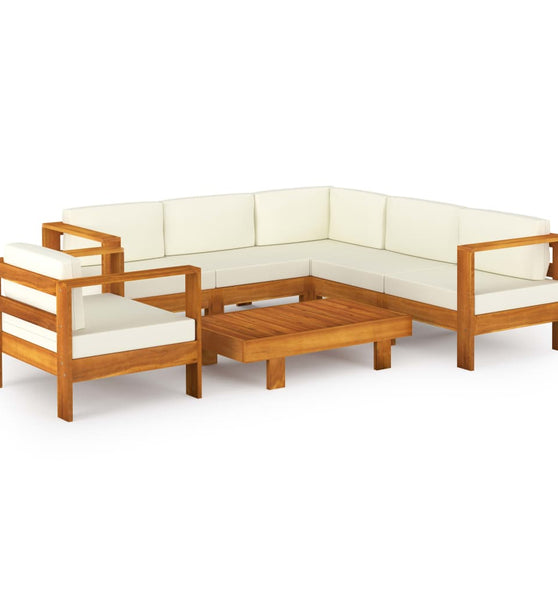 7-tlg. Garten-Lounge-Set mit Creme Auflagen Massivholz Akazie
