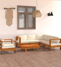 7-tlg. Garten-Lounge-Set mit Creme Auflagen Massivholz Akazie