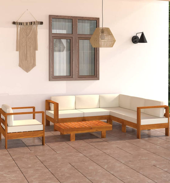 7-tlg. Garten-Lounge-Set mit Creme Auflagen Massivholz Akazie