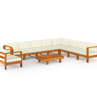 10-tlg. Garten-Lounge-Set mit Creme Auflagen Massivholz Akazie