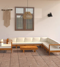 10-tlg. Garten-Lounge-Set mit Creme Auflagen Massivholz Akazie