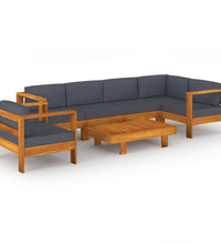 7-tlg. Garten-Lounge-Set mit Dunkelgrauen Auflagen Akazienholz