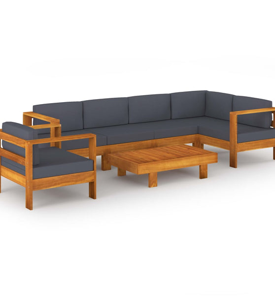 7-tlg. Garten-Lounge-Set mit Dunkelgrauen Auflagen Akazienholz
