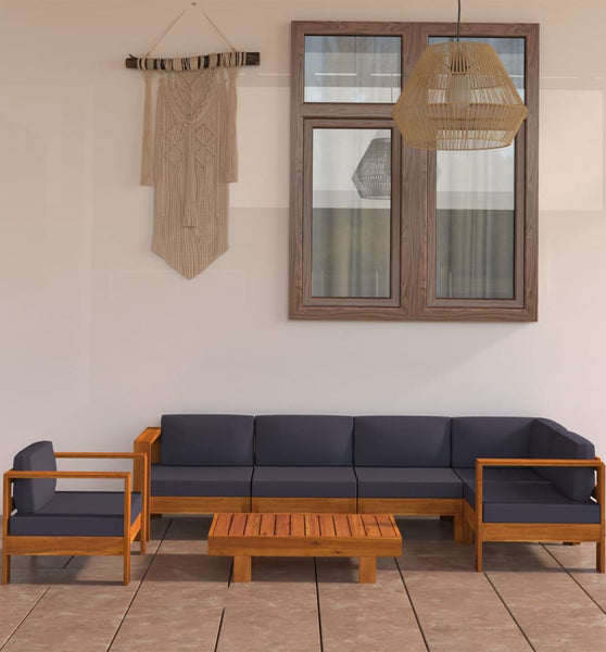 7-tlg. Garten-Lounge-Set mit Dunkelgrauen Auflagen Akazienholz