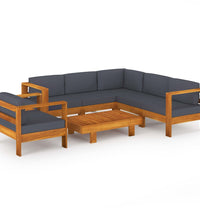 7-tlg. Garten-Lounge-Set mit Dunkelgrauen Auflagen Akazienholz