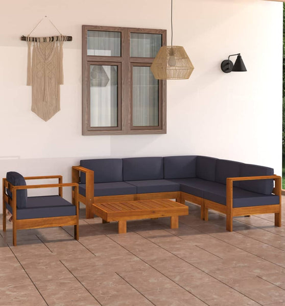 7-tlg. Garten-Lounge-Set mit Dunkelgrauen Auflagen Akazienholz