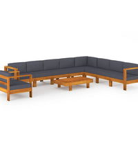 10-tlg. Garten-Lounge-Set mit Dunkelgrauen Auflagen Akazienholz