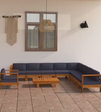 10-tlg. Garten-Lounge-Set mit Dunkelgrauen Auflagen Akazienholz