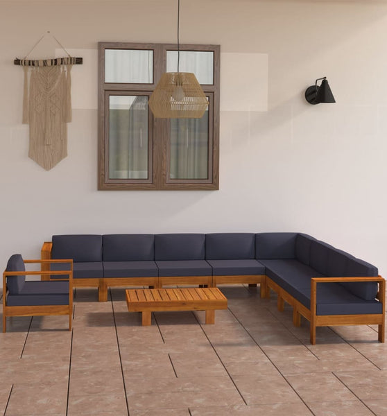 10-tlg. Garten-Lounge-Set mit Dunkelgrauen Auflagen Akazienholz