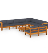 10-tlg. Garten-Lounge-Set mit Dunkelgrauen Auflagen Akazienholz