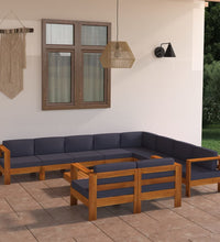 10-tlg. Garten-Lounge-Set mit Dunkelgrauen Auflagen Akazienholz